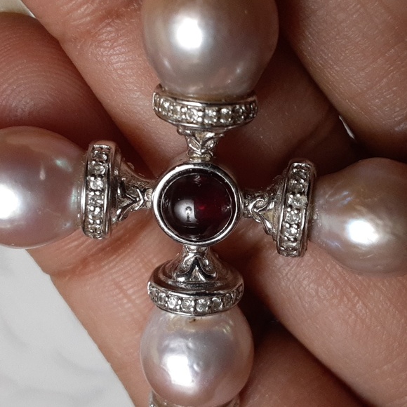 925 Genuine Pearls with Garnet Cabochons end Caps. - Picture 12 of 14